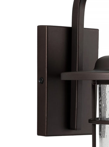Westfield 10.5" Iron/Seeded Glass Rustic Industrial Cage LED Outdoor Lantern - JONATHAN Y